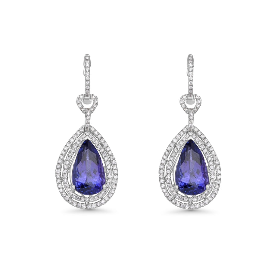 9.28 Cts Tanzanite and White Diamond Earring in 14K White Gold