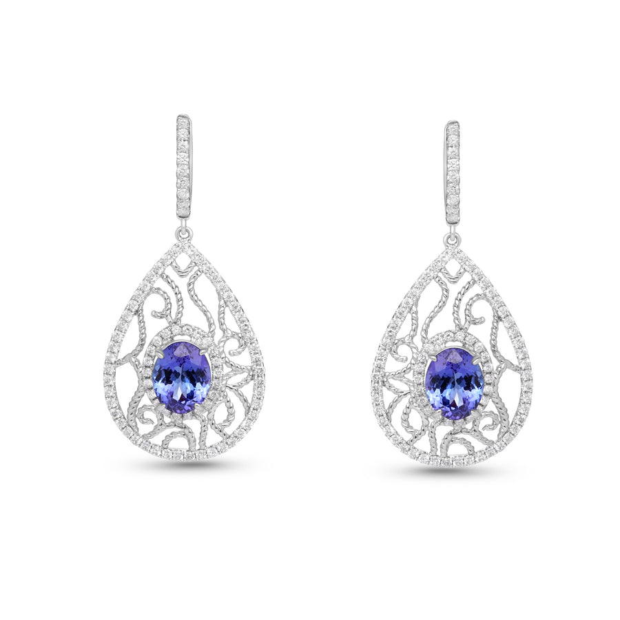 5.02 Cts Tanzanite and White Diamond Earring in 14K White Gold