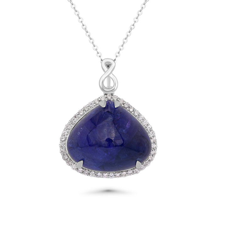 38.16 Cts Tanzanite and White Diamond Pendant in 14K White Gold