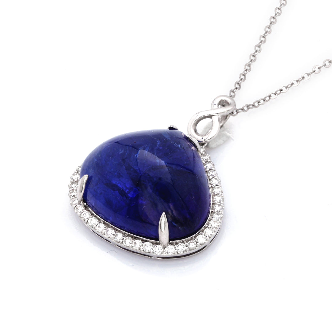 38.16 Cts Tanzanite and White Diamond Pendant in 14K White Gold