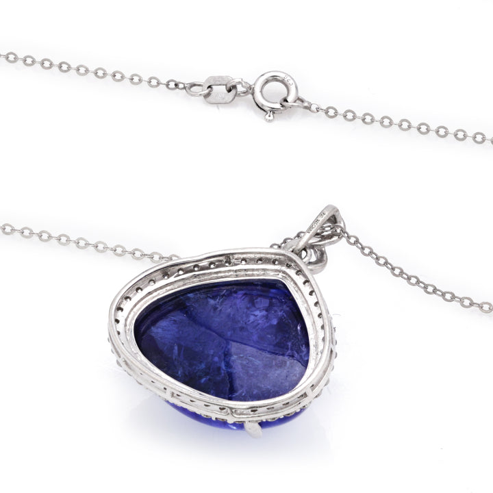 38.16 Cts Tanzanite and White Diamond Pendant in 14K White Gold