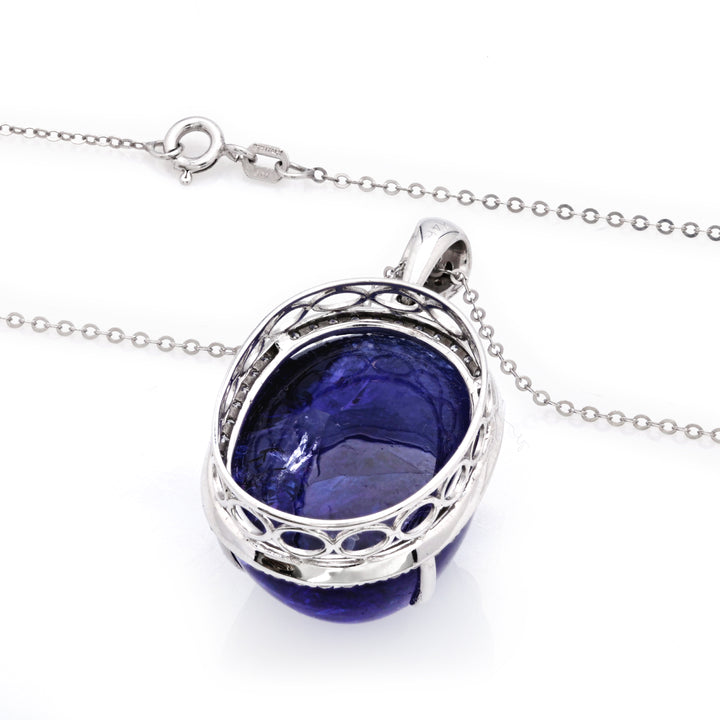 80.42 Cts Tanzanite and White Diamond Pendant in 14K White Gold