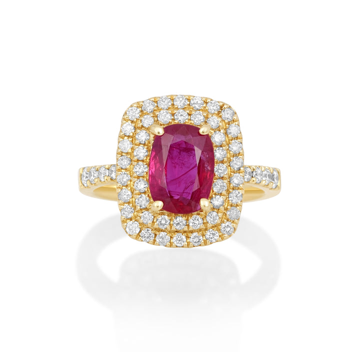 1.95 Cts Ruby and White Diamond Ring in 14K Yellow Gold
