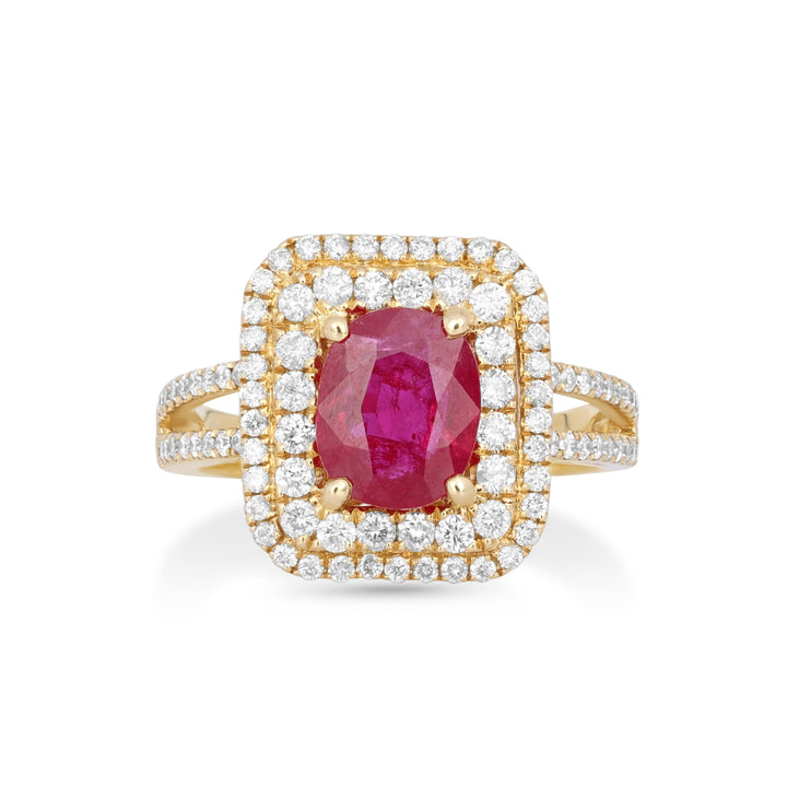 2.07 Cts Ruby and White Diamond Ring in 14K Yellow Gold
