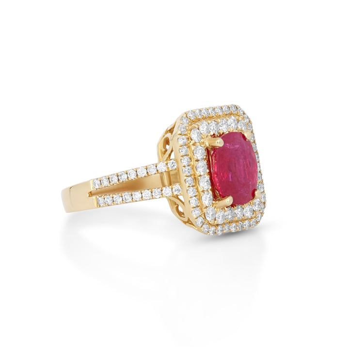 2.07 Cts Ruby and White Diamond Ring in 14K Yellow Gold