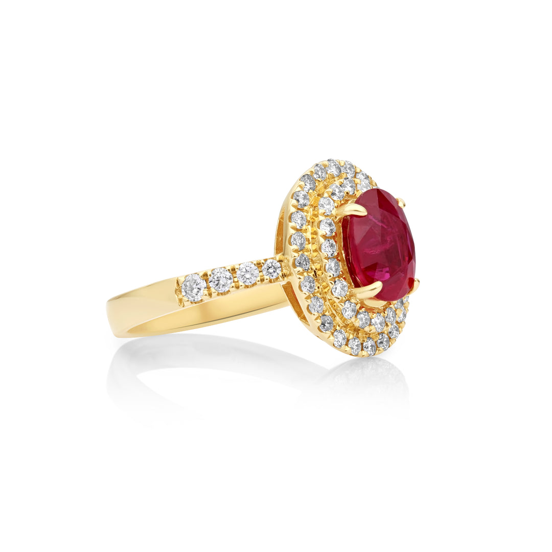 2.01 Cts Ruby and White Diamond Ring in 14K Yellow Gold