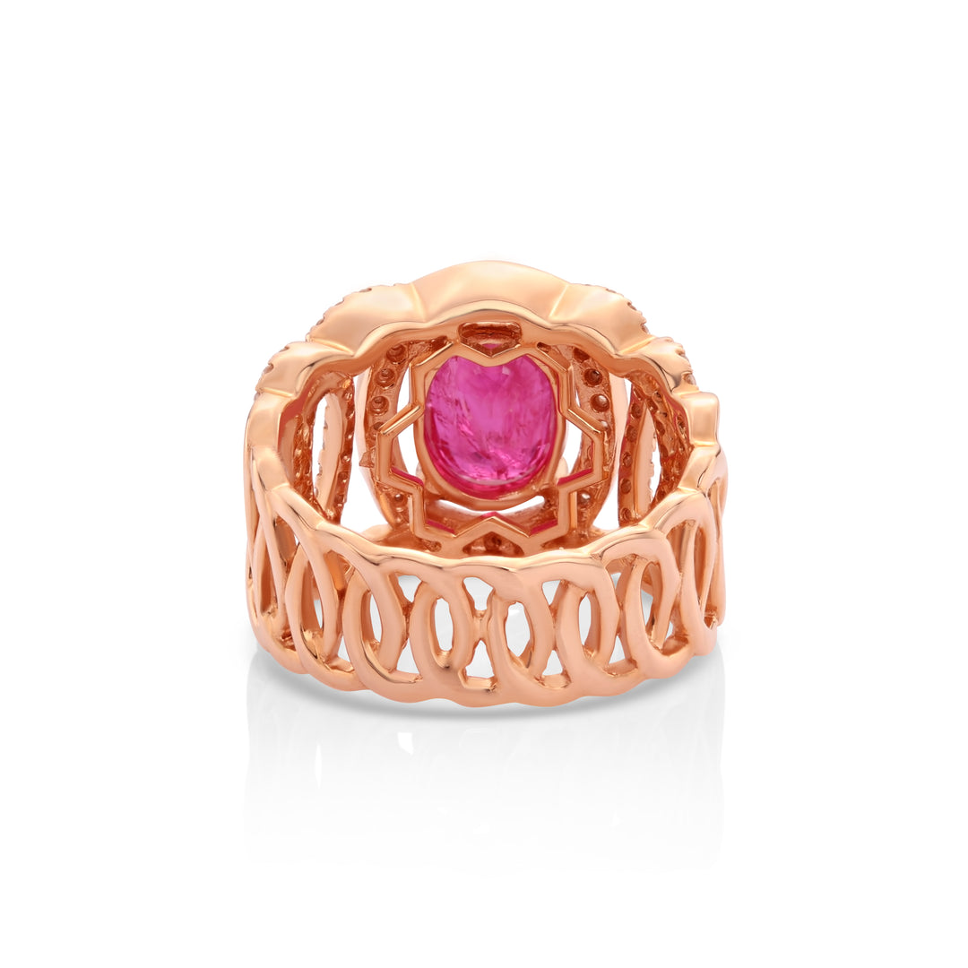 2.23 Cts Ruby and White Diamond Ring in 14K Rose Gold