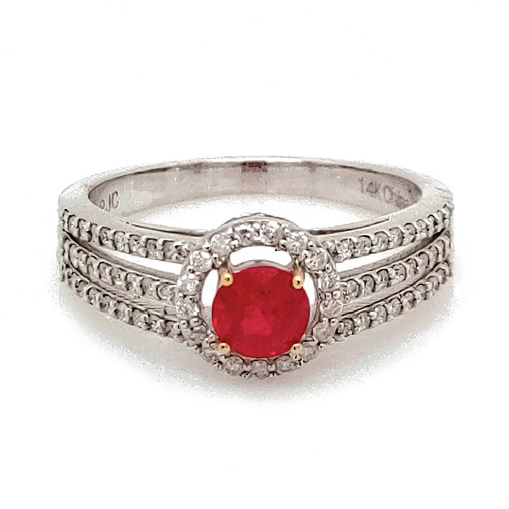 0.64 Cts Ruby and White Diamond Ring in 14K 2-Tone