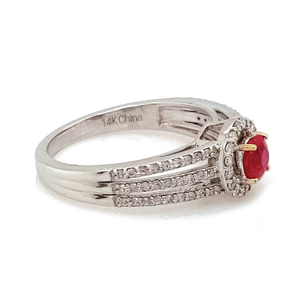 0.64 Cts Ruby and White Diamond Ring in 14K 2-Tone
