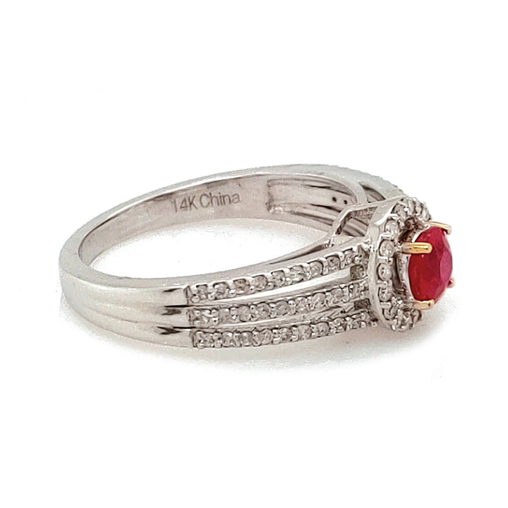 0.64 Cts Ruby and White Diamond Ring in 14K 2-Tone