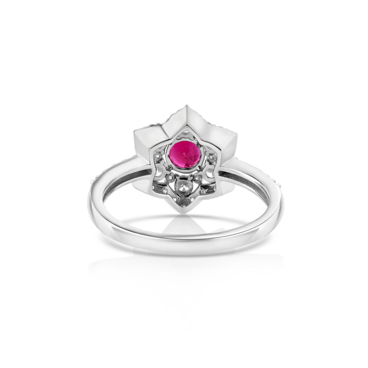 0.67 Cts Ruby and White Diamond Ring in 14K White Gold