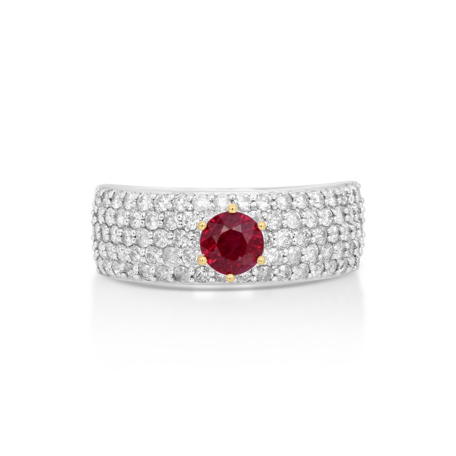 0.76 Cts Ruby and White Diamond Ring in 14K Two Tone