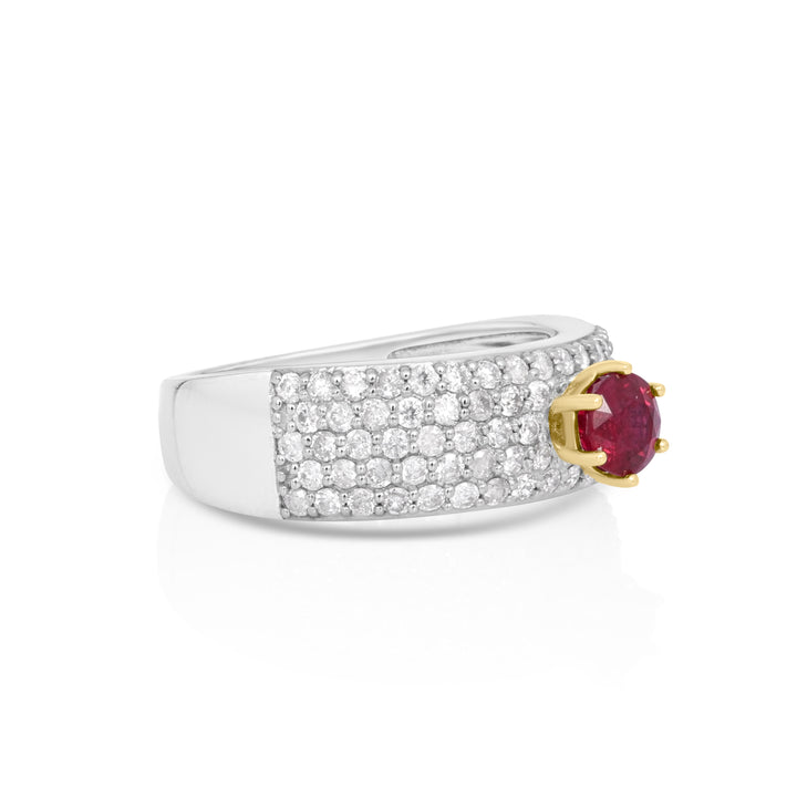 0.76 Cts Ruby and White Diamond Ring in 14K Two Tone