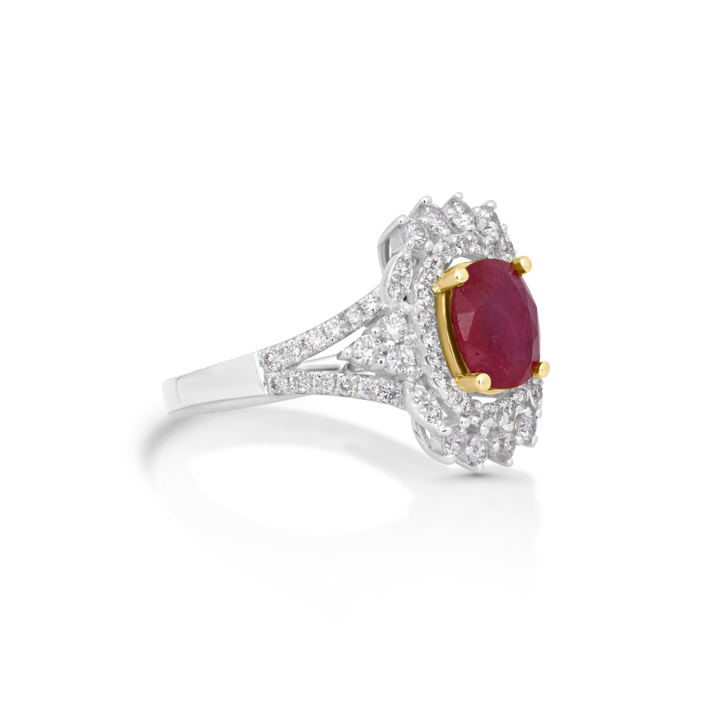 1.93 Cts Ruby and White Diamond Ring in 14K Two Tone