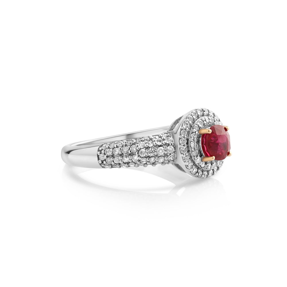 0.77 Cts Ruby and White Diamond Ring in 14K Two Tone