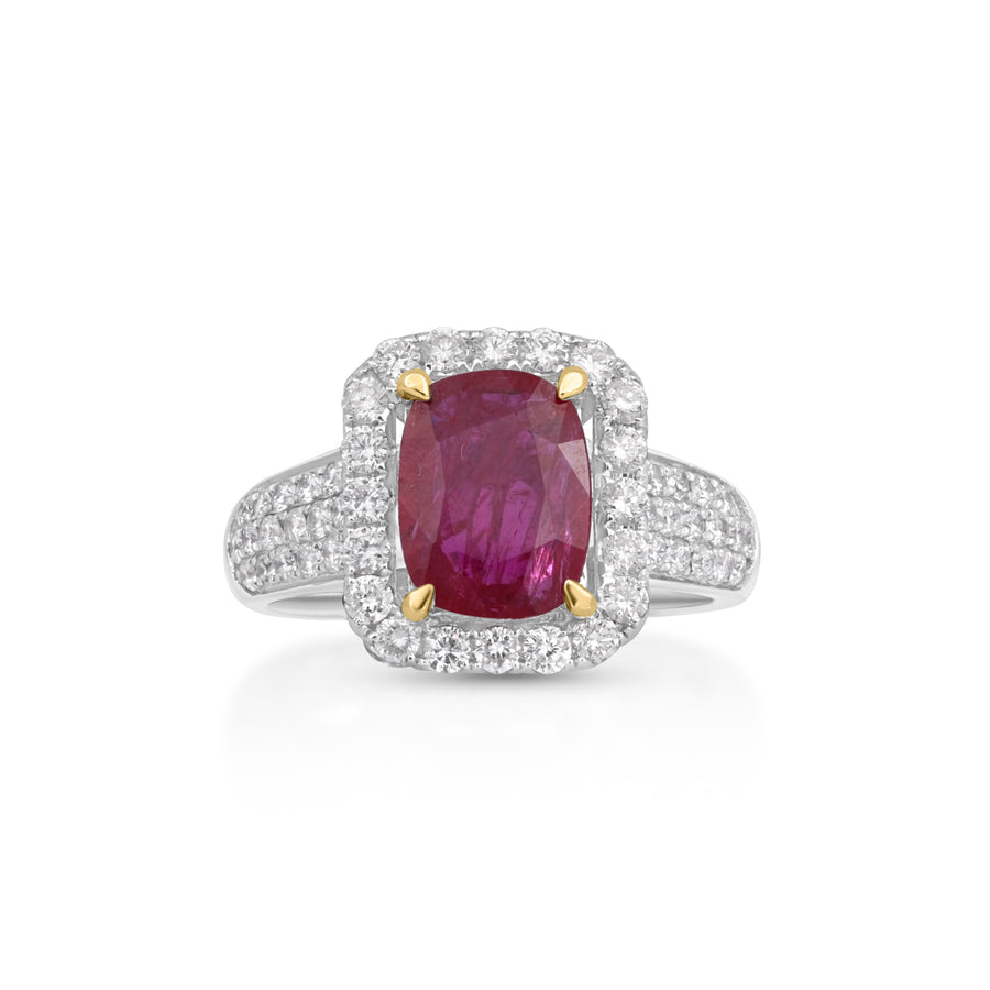 2.32 Cts Ruby and White Diamond Ring in 14K Two Tone