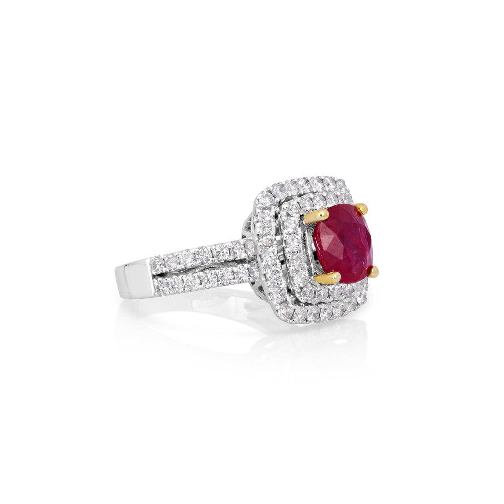 2.31 Cts Ruby and White Diamond Ring in 14K Two Tone