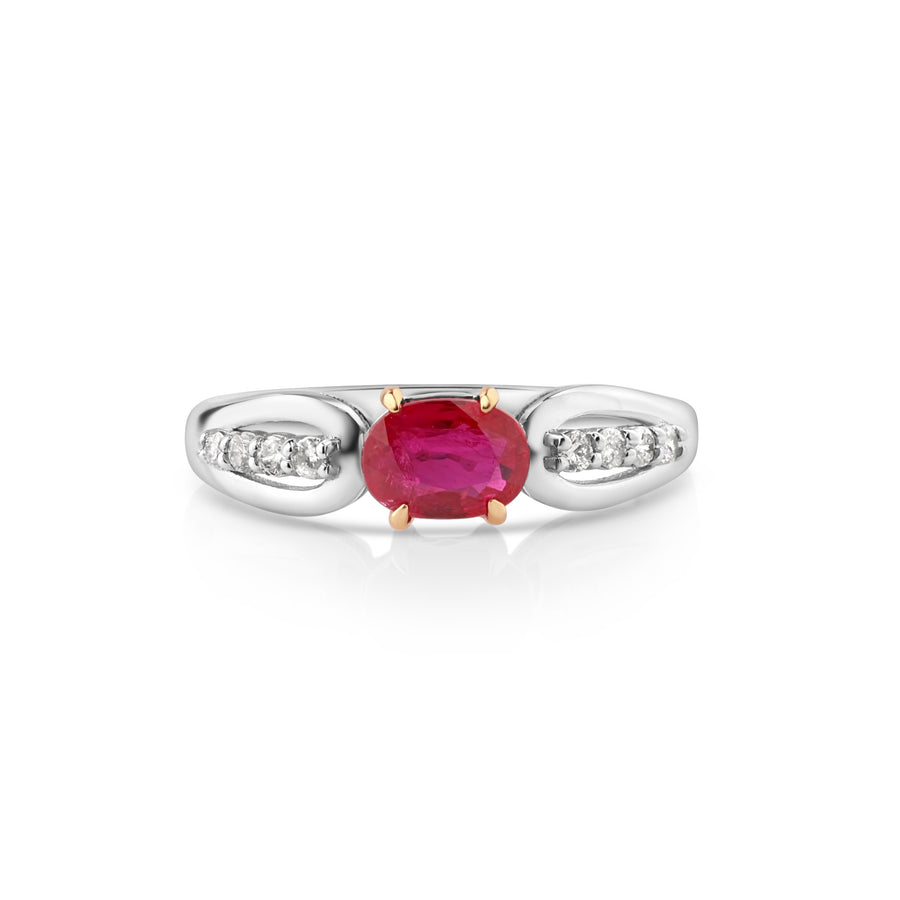 1.18 Cts Ruby and White Diamond Ring in 14K Two Tone
