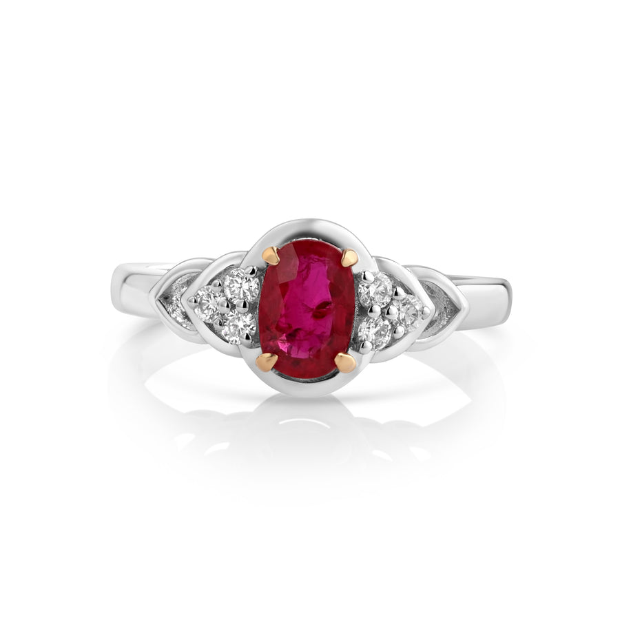 0.98 Cts Ruby and White Diamond Ring in 14K Two Tone