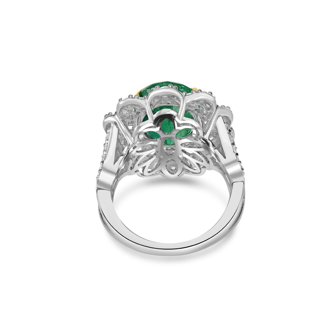 7.71 Cts Emerald and White Diamond Ring in 18K Two Tone