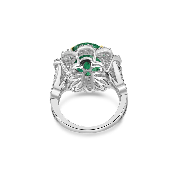 7.71 Cts Emerald and White Diamond Ring in 18K Two Tone