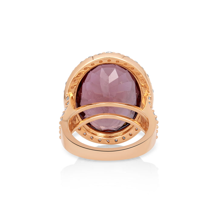 24.32 Cts Rose Tourmaline and White Diamond Ring in 14K Rose Gold