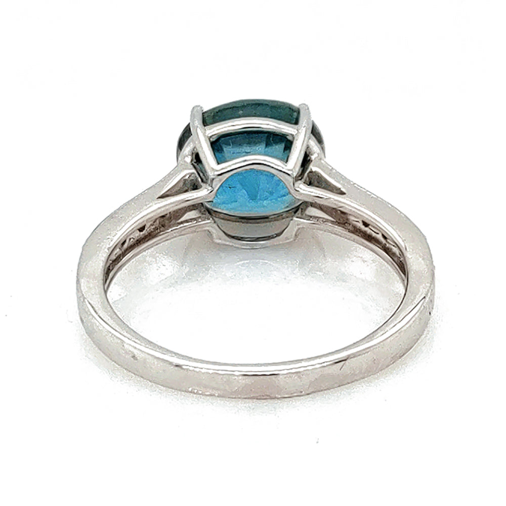6.25 Cts Blue Zircon and White Diamond Ring in 14K White Gold
