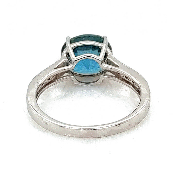 6.25 Cts Blue Zircon and White Diamond Ring in 14K White Gold