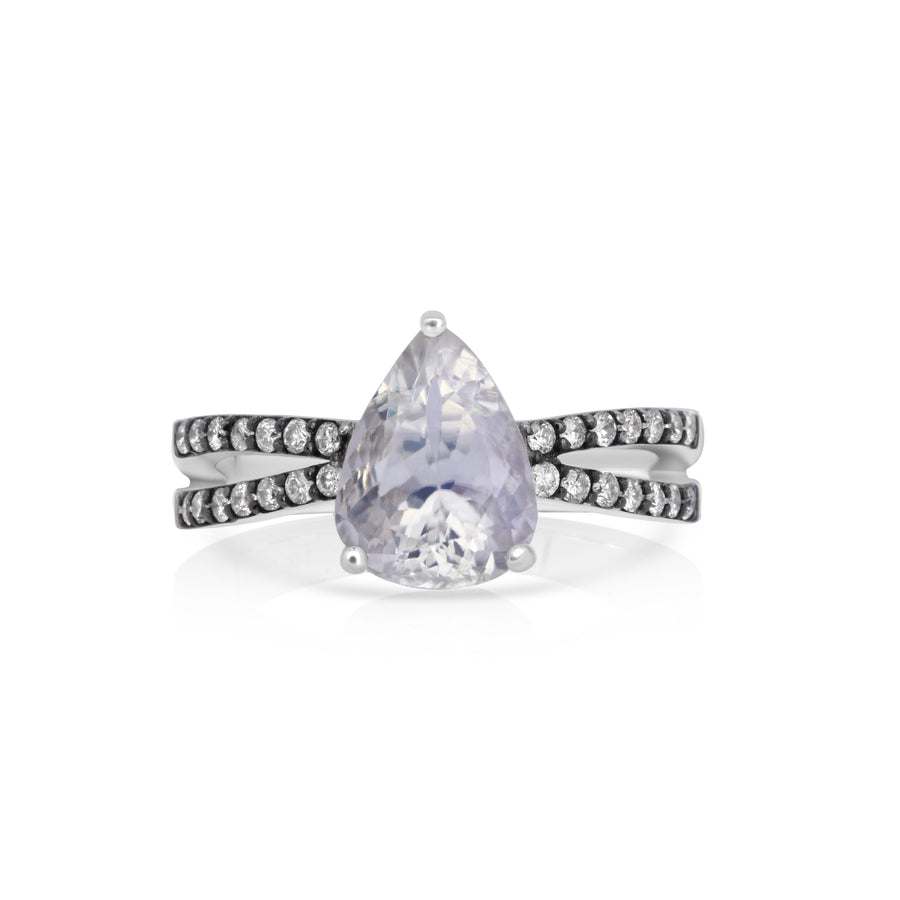 2.45 Cts Moonstone and White Diamond Ring in 14K Two Tone
