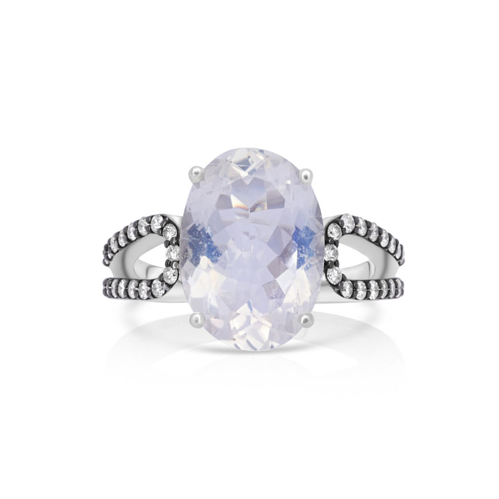 5.05 Cts Moonstone and White Diamond Ring in 14K Two Tone