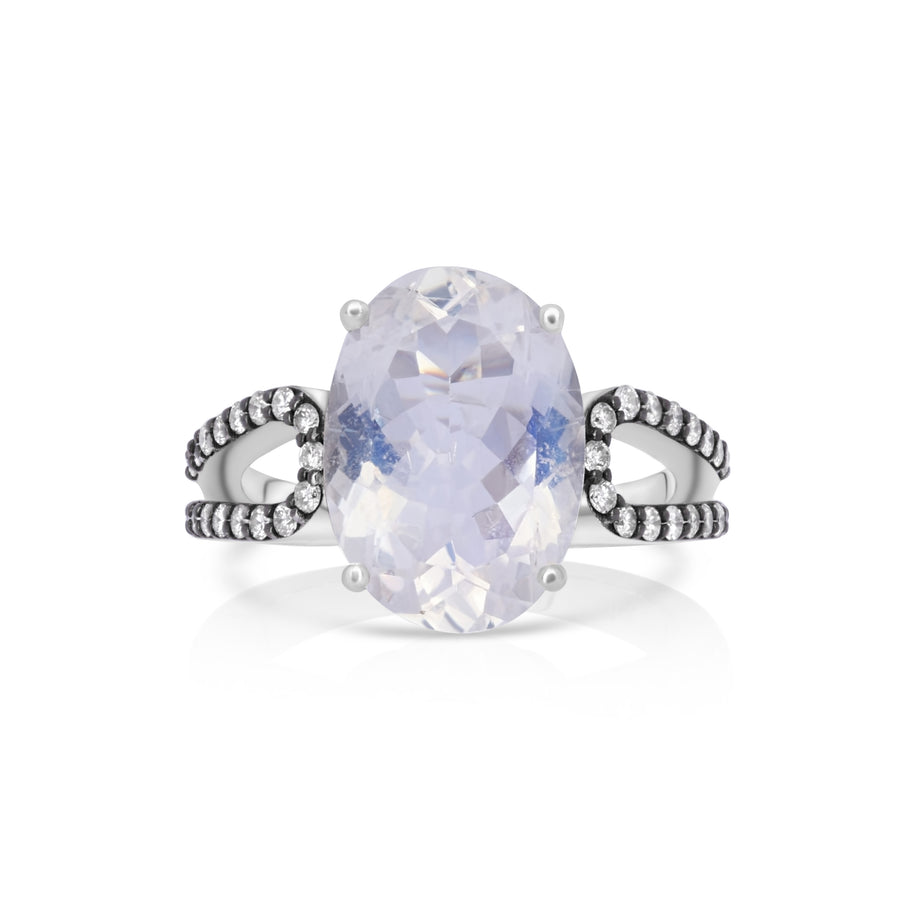 5.05 Cts Moonstone and White Diamond Ring in 14K Two Tone