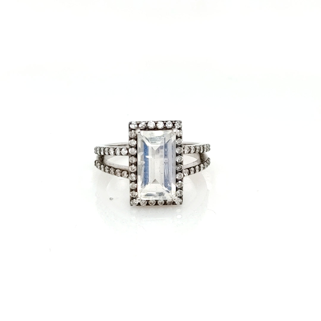 2.85 Cts Moonstone and White Diamond Ring in 14K 2-Tone
