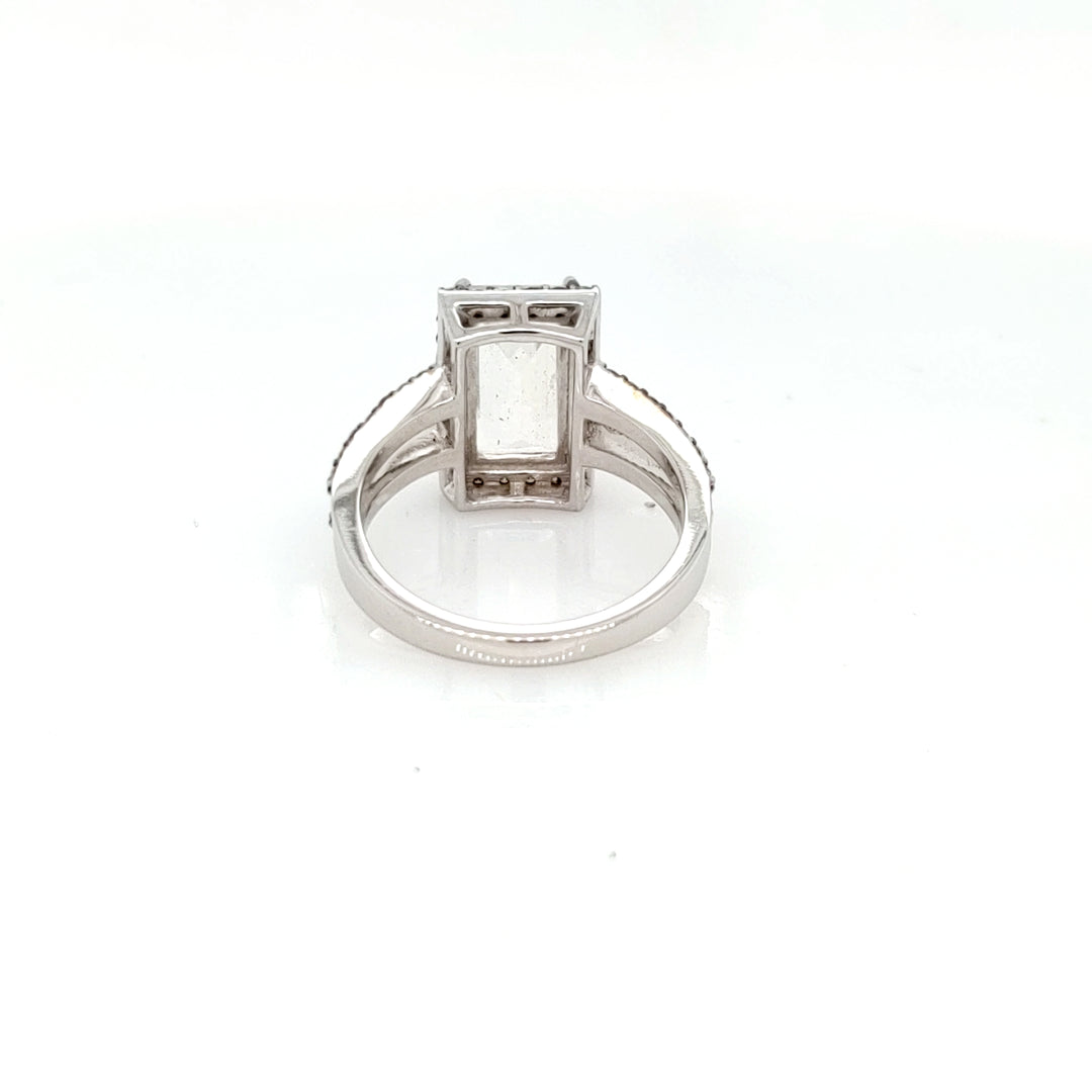 2.85 Cts Moonstone and White Diamond Ring in 14K 2-Tone