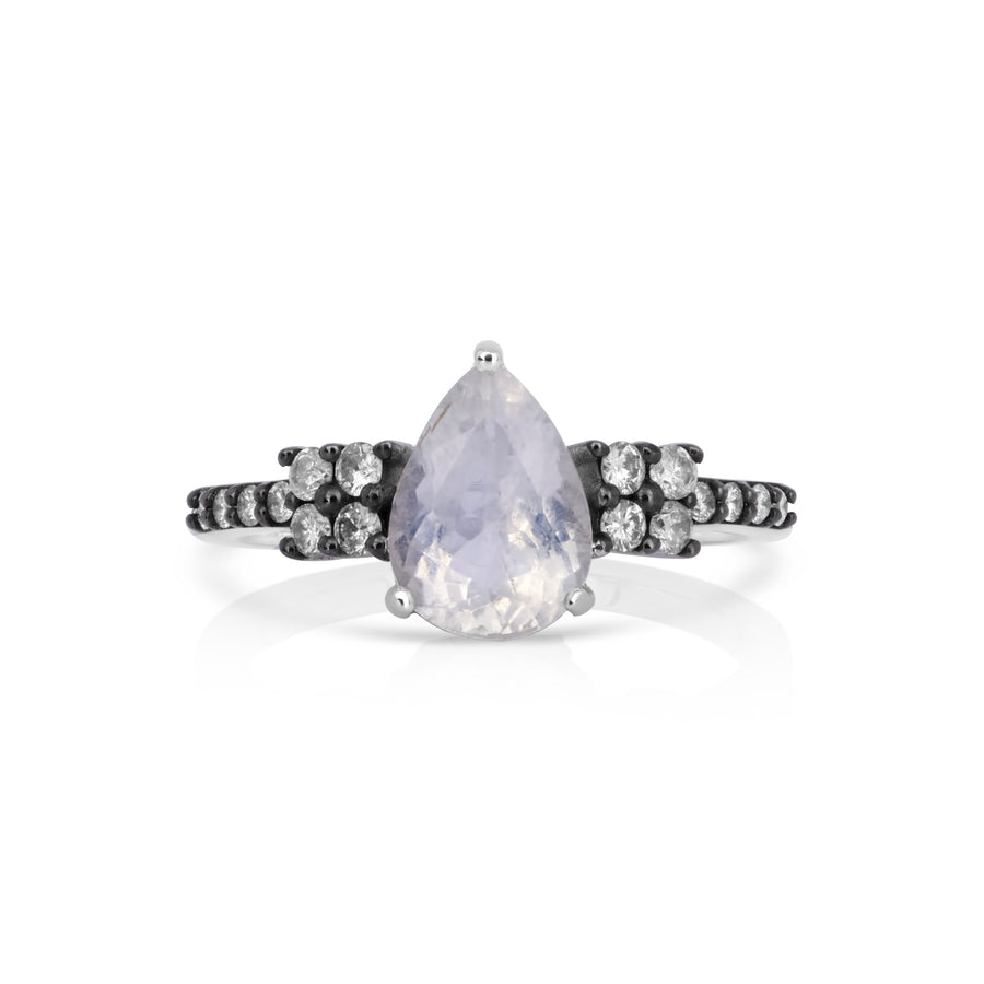 1.60 Cts Moonstone and White Diamond Ring in 14K Two Tone