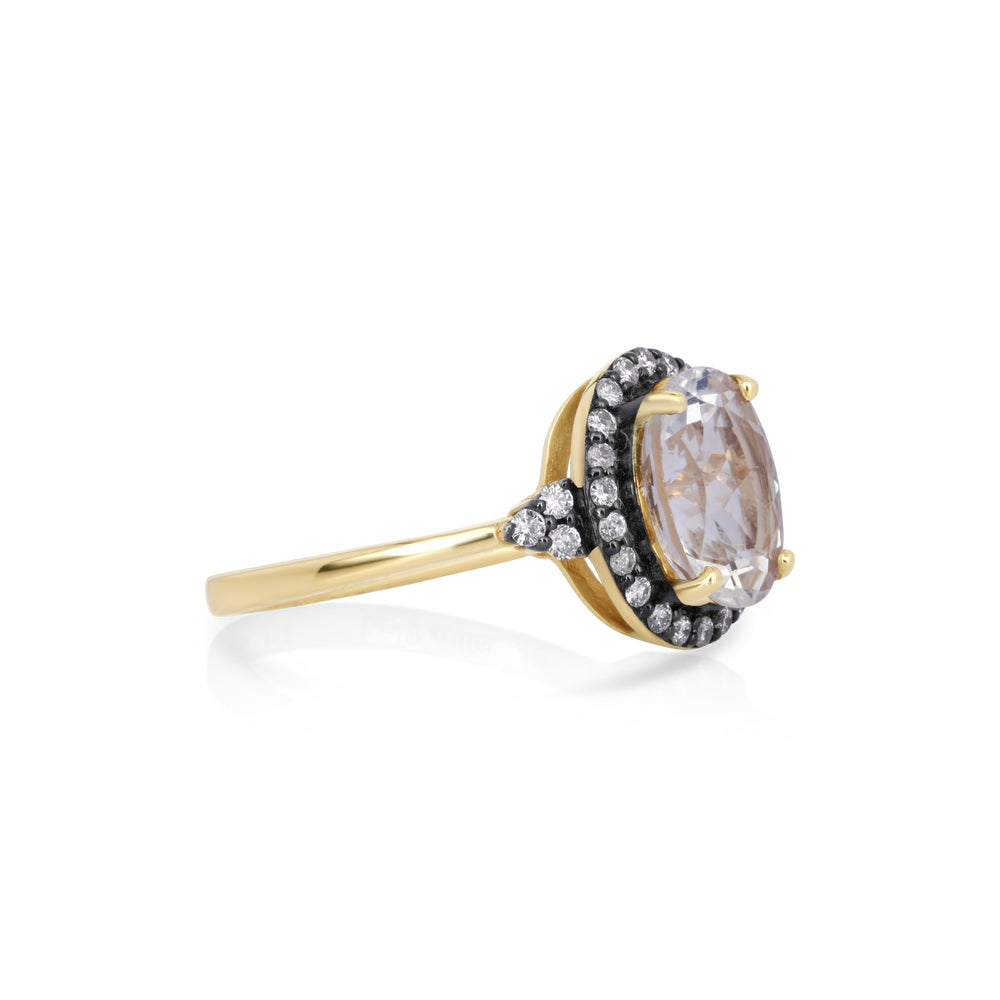 2.40 Cts Moonstone and White Diamond Ring in 14K Two Tone