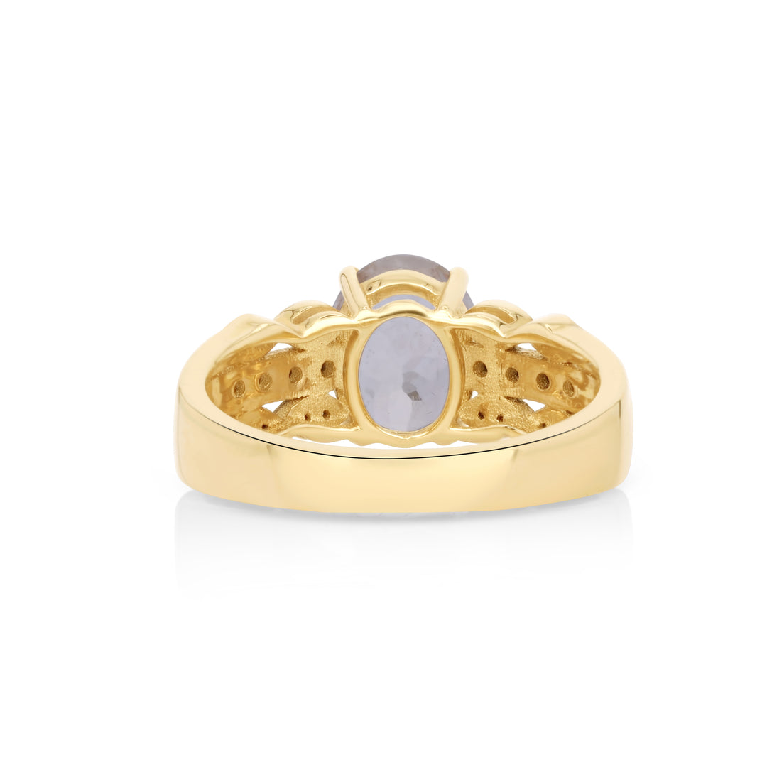 2.20 Cts Moonstone and White Diamond Ring in 14K Two Tone