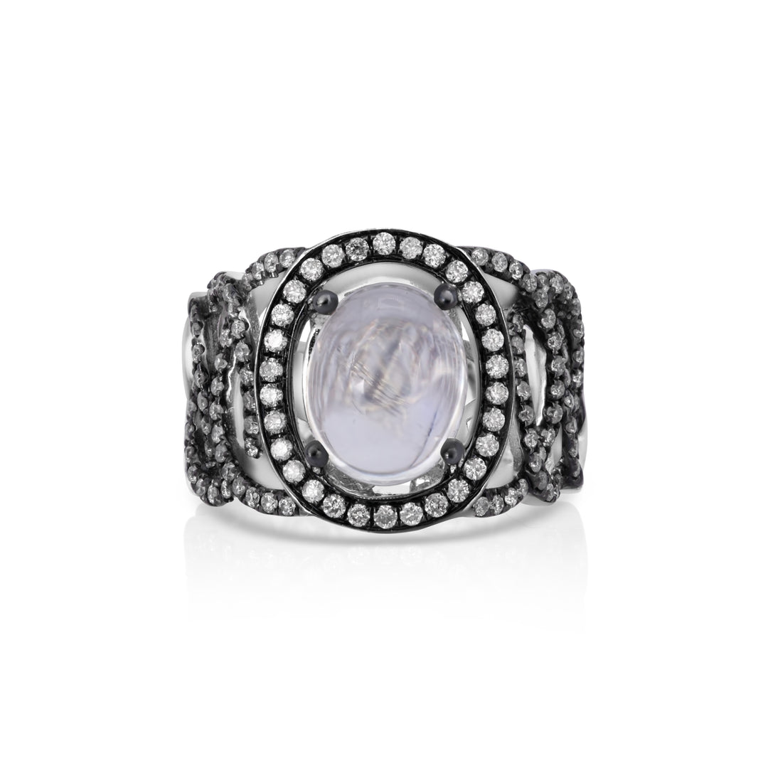 4.05 Cts Moonstone and White Diamond Ring in 14K Two Tone