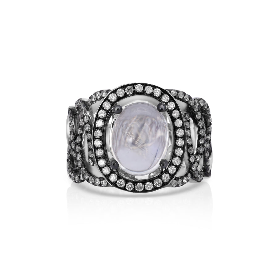 4.05 Cts Moonstone and White Diamond Ring in 14K Two Tone
