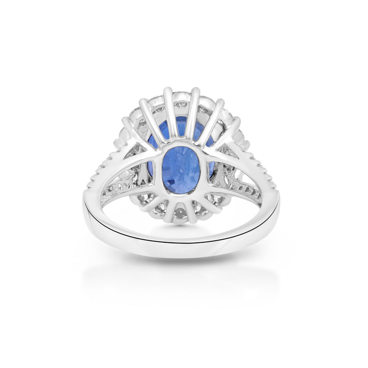 8.31 Cts Blue Sapphire and White Diamond Ring in 14K White Gold