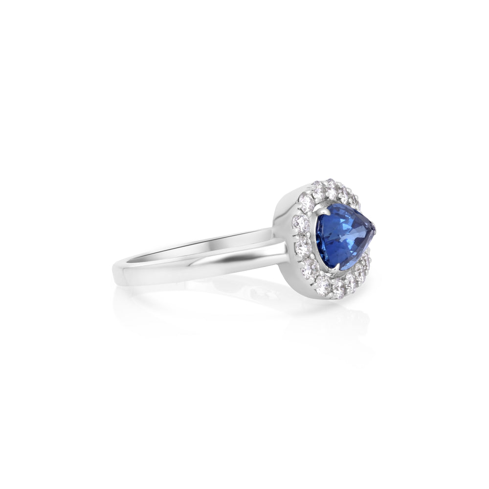 1.73 Cts Blue Sapphire and White Diamond Ring in 14K White Gold