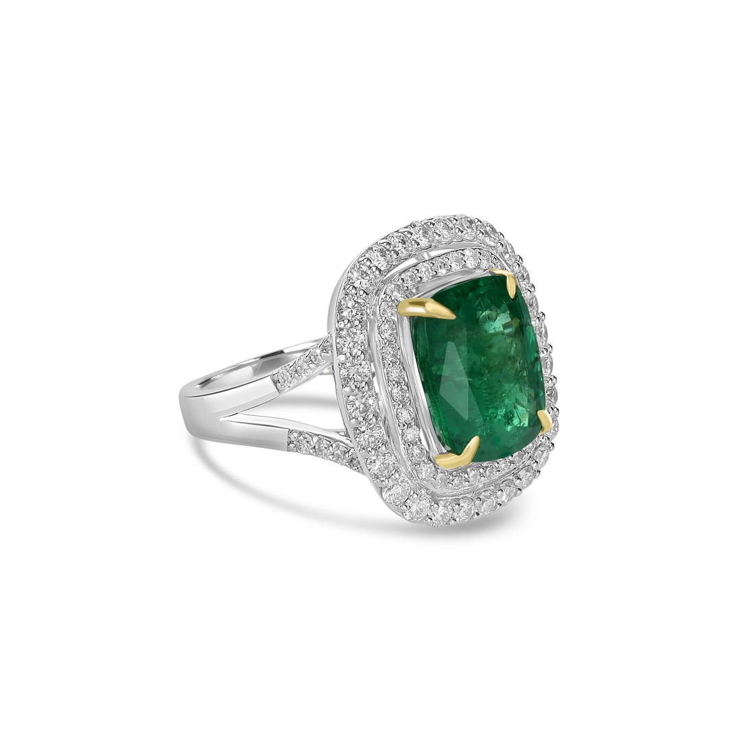 6.35 Cts Emerald and White Diamond Ring in 18K Two Tone