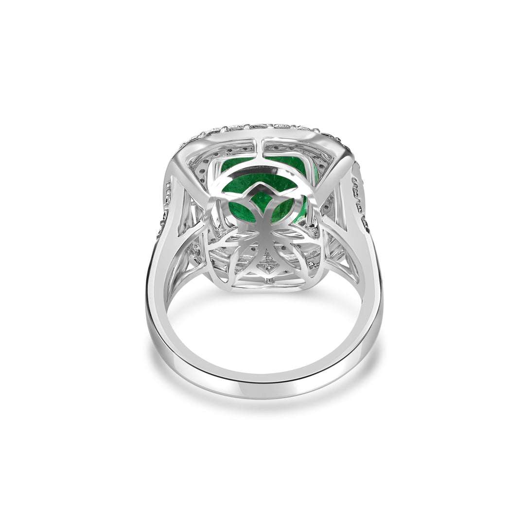 6.35 Cts Emerald and White Diamond Ring in 18K Two Tone