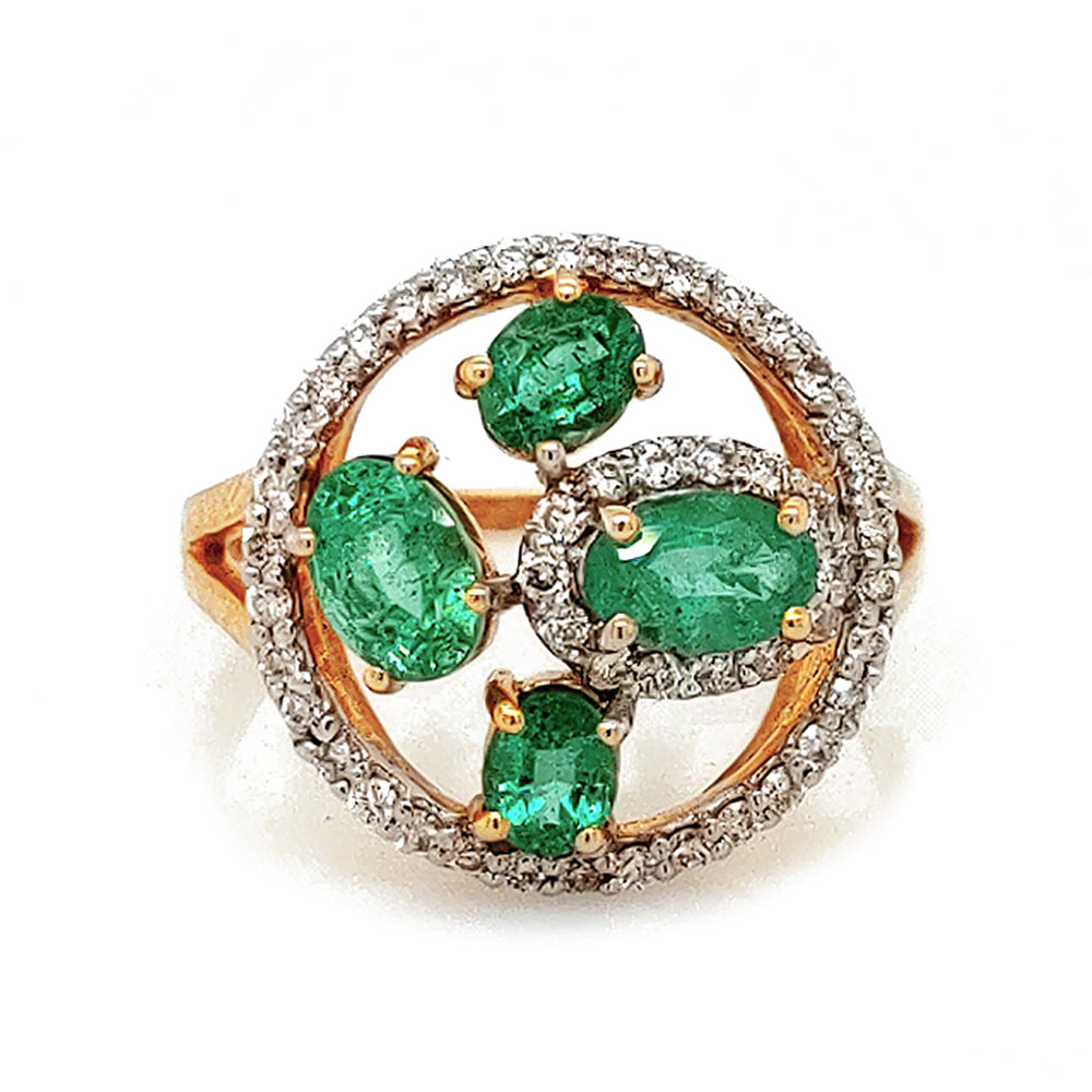 1.10 Cts Emerald and White Diamond Ring in 14K Yellow Gold