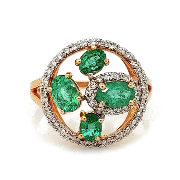 1.10 Cts Emerald and White Diamond Ring in 14K Yellow Gold