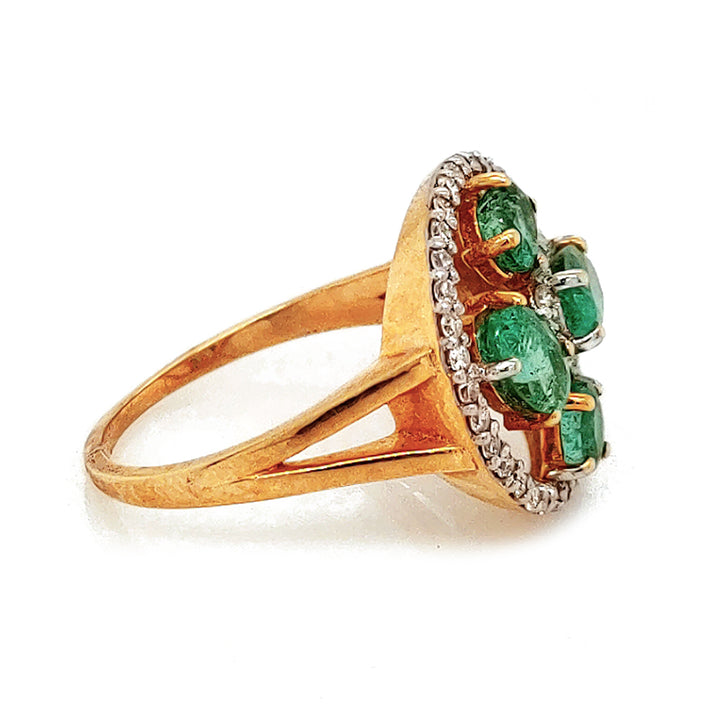 1.10 Cts Emerald and White Diamond Ring in 14K Yellow Gold