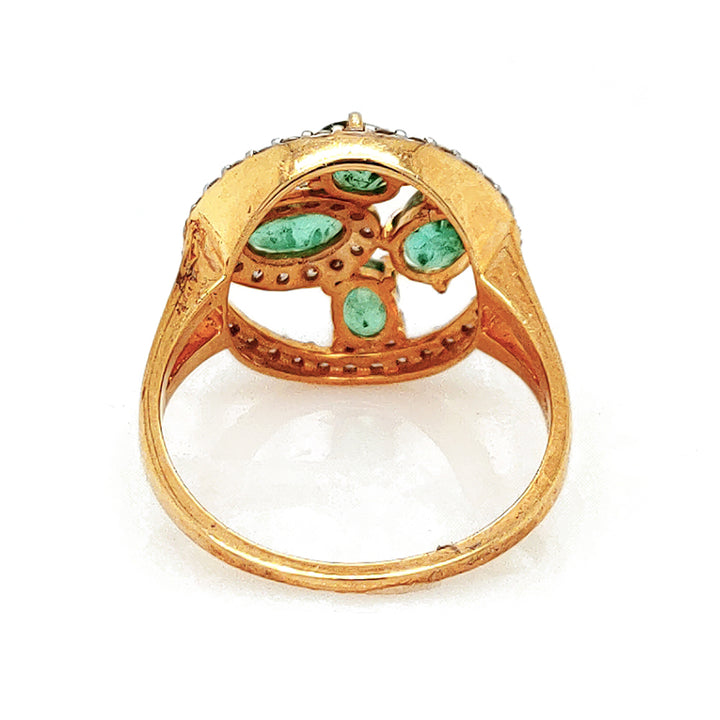 1.10 Cts Emerald and White Diamond Ring in 14K Yellow Gold