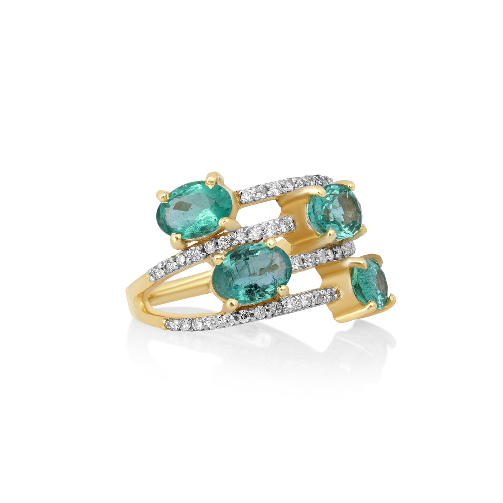 2.8 Cts Emerald and White Diamond Ring in 14K Two Tone
