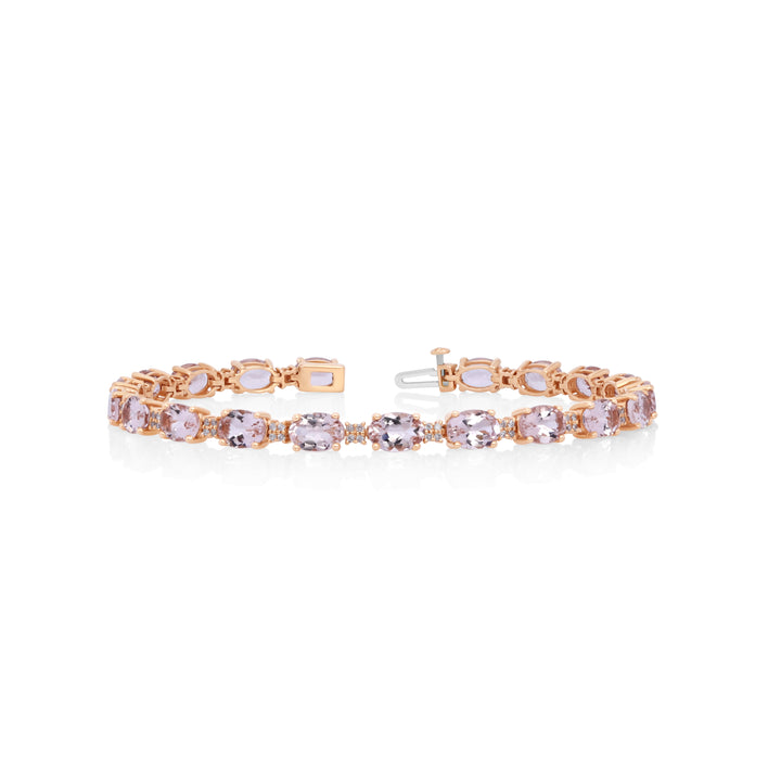 12.75 Cts MoRose Goldanite and White Diamond Bracelet in 14K Rose Gold