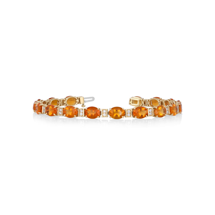 14.00 Cts Mexican Fire Opal and White Diamond Bracelet in 14K Yellow Gold