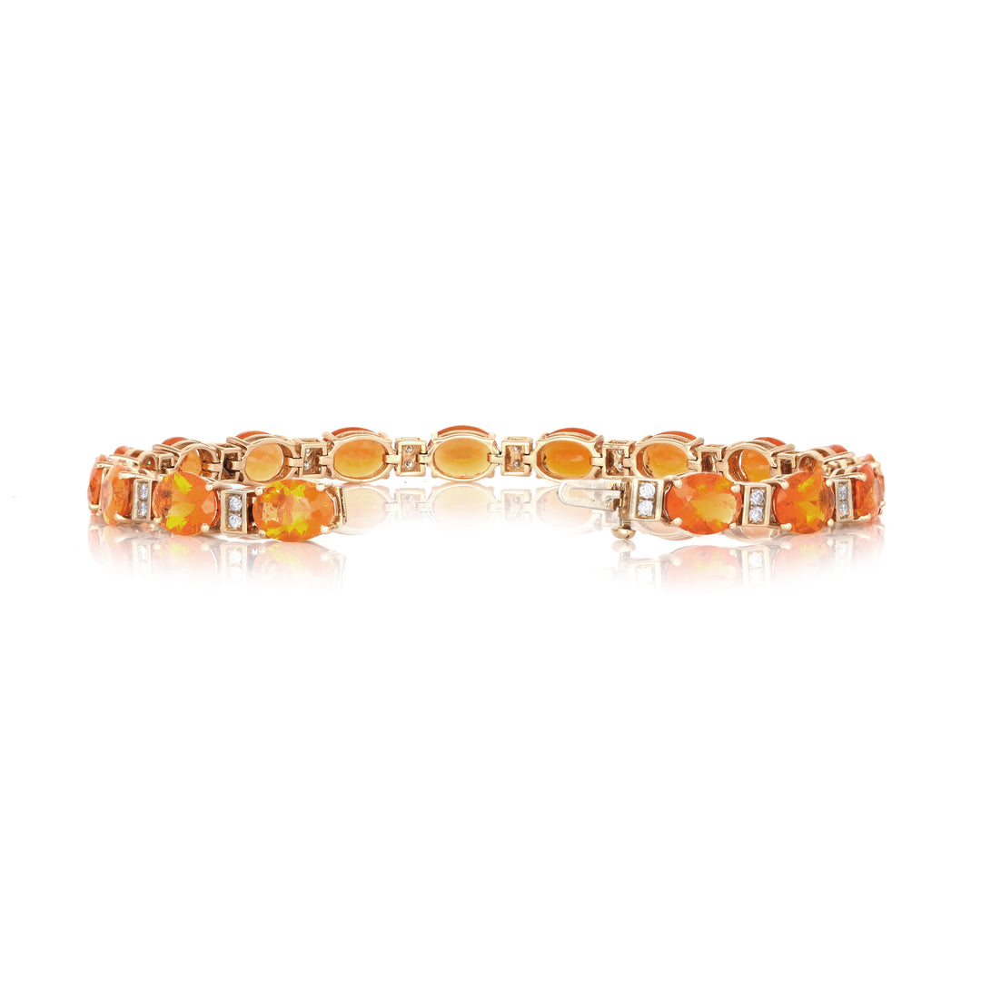 14.00 Cts Mexican Fire Opal and White Diamond Bracelet in 14K Yellow Gold